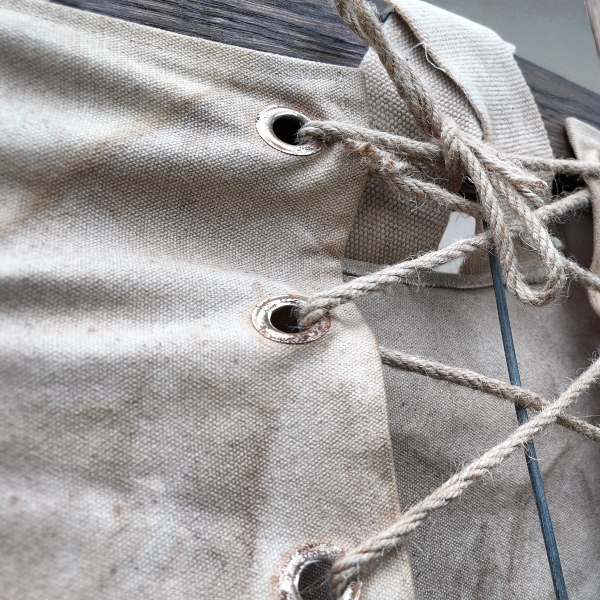 Comstock and Company tan wooden pack board aged rope and grommets for deer pack mounts, bear pack mounts and taxidermy display.